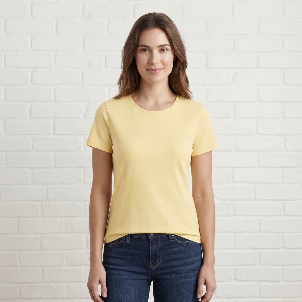 Lands End T Shirt Womens Medium Pastel Yellow Short Sleeve Cotton Casual Basic